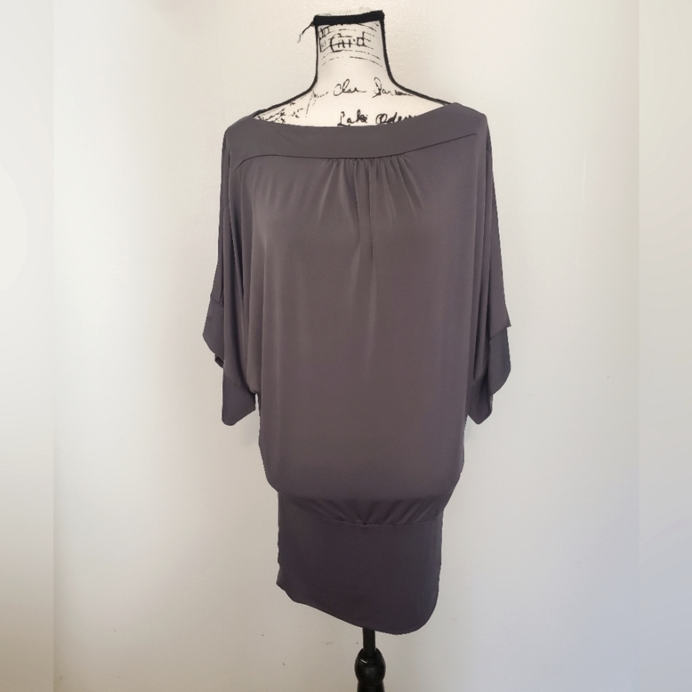 VENUS | Gunmetal Convertible Mini Dress/Tunic Blouse Dolman Sleeve - One Size